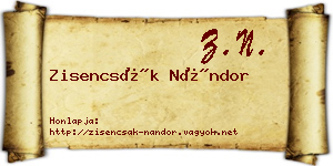 Zisencsák Nándor névjegykártya